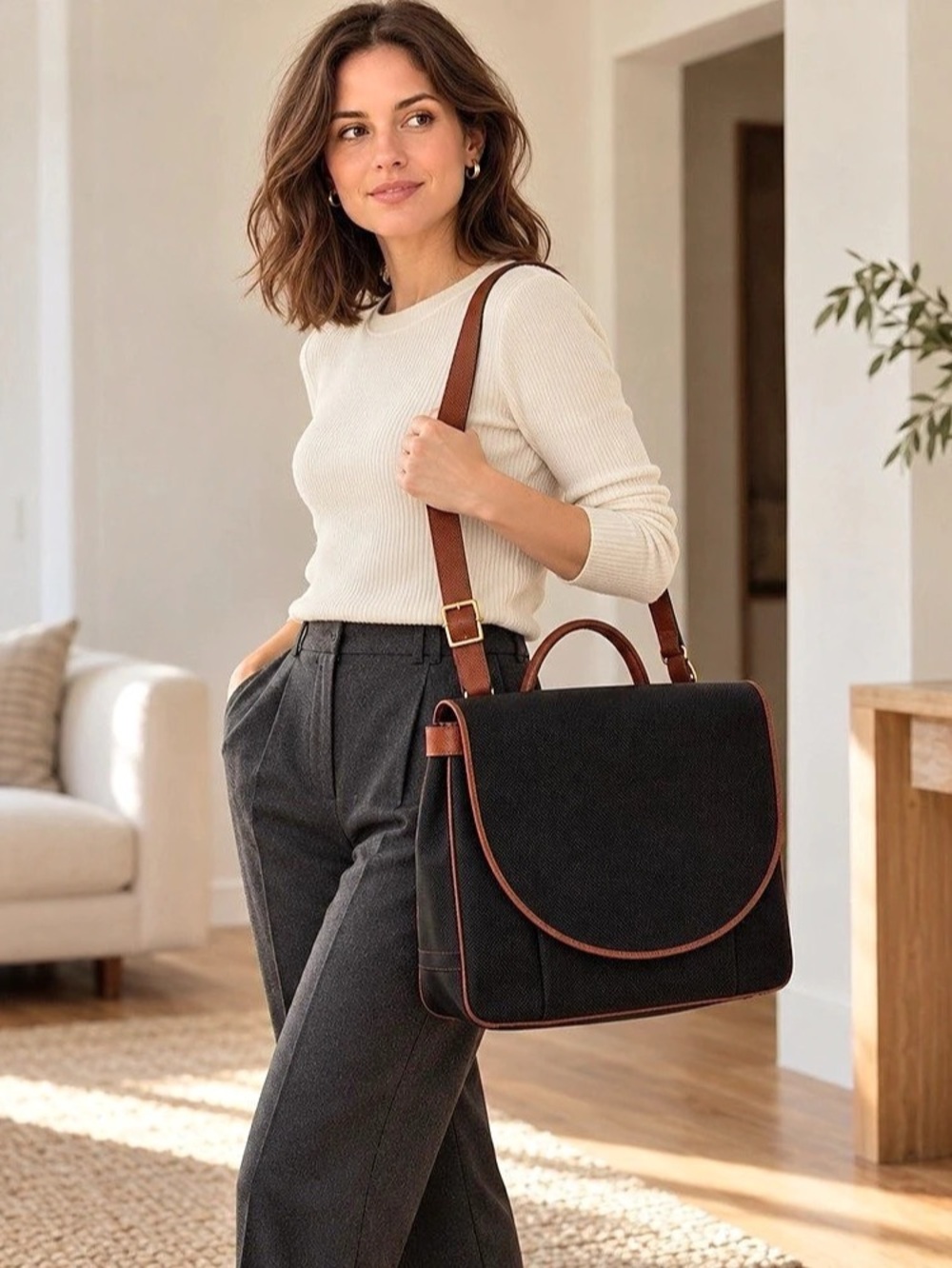 Vintage Bottega Veneta Marco Polo 14” Satchel Briefcase Bag Black Brown
